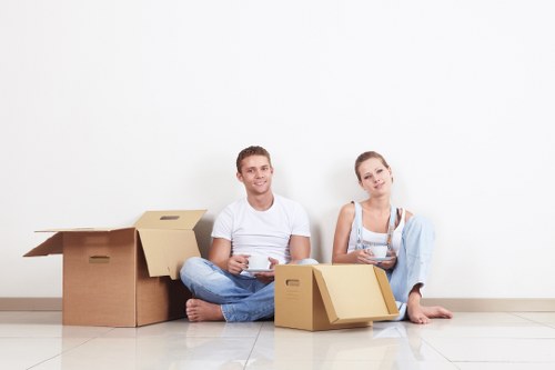 Packing boxes and furniture prepared for household storage near Notting Hill Gate